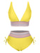 Set Bikini patchwork a vita alta scollo a V verde anni '70