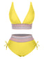 Set Bikini patchwork a vita alta scollo a V giallo anni '70