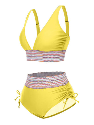 Set Bikini patchwork a vita alta scollo a V giallo anni '70