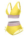 Set Bikini patchwork a vita alta scollo a V verde anni '70