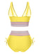 Set Bikini patchwork a vita alta scollo a V verde anni '70