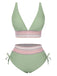 Set Bikini patchwork a vita alta scollo a V verde anni '70