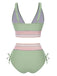 Set Bikini patchwork a vita alta scollo a V verde anni '70