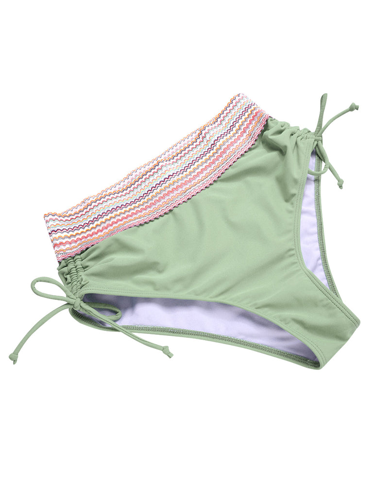 Set Bikini patchwork a vita alta scollo a V verde anni '70