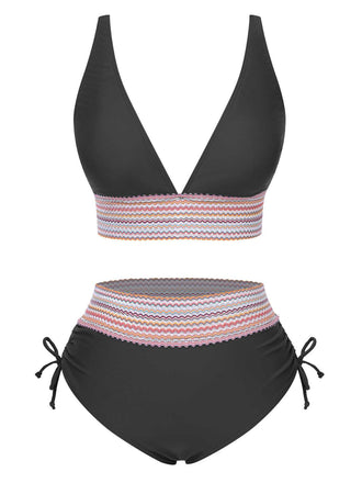 [Prevendita] Set Bikini patchwork a vita alta scollo a V nero anni '70