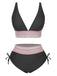 Set Bikini patchwork a vita alta scollo a V verde anni '70