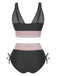 Set Bikini patchwork a vita alta scollo a V verde anni '70