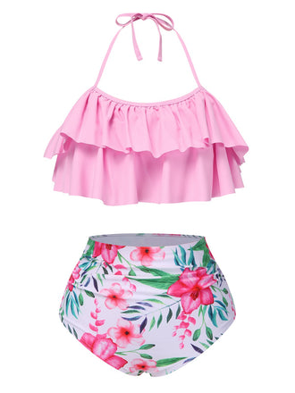 Costumi con volant floreale rosa anni '30