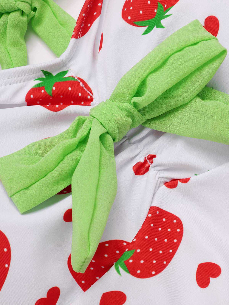Abito da bagno fiocco di fragole rosso e verde anni '40