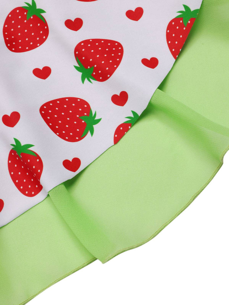 Abito da bagno fiocco di fragole rosso e verde anni '40