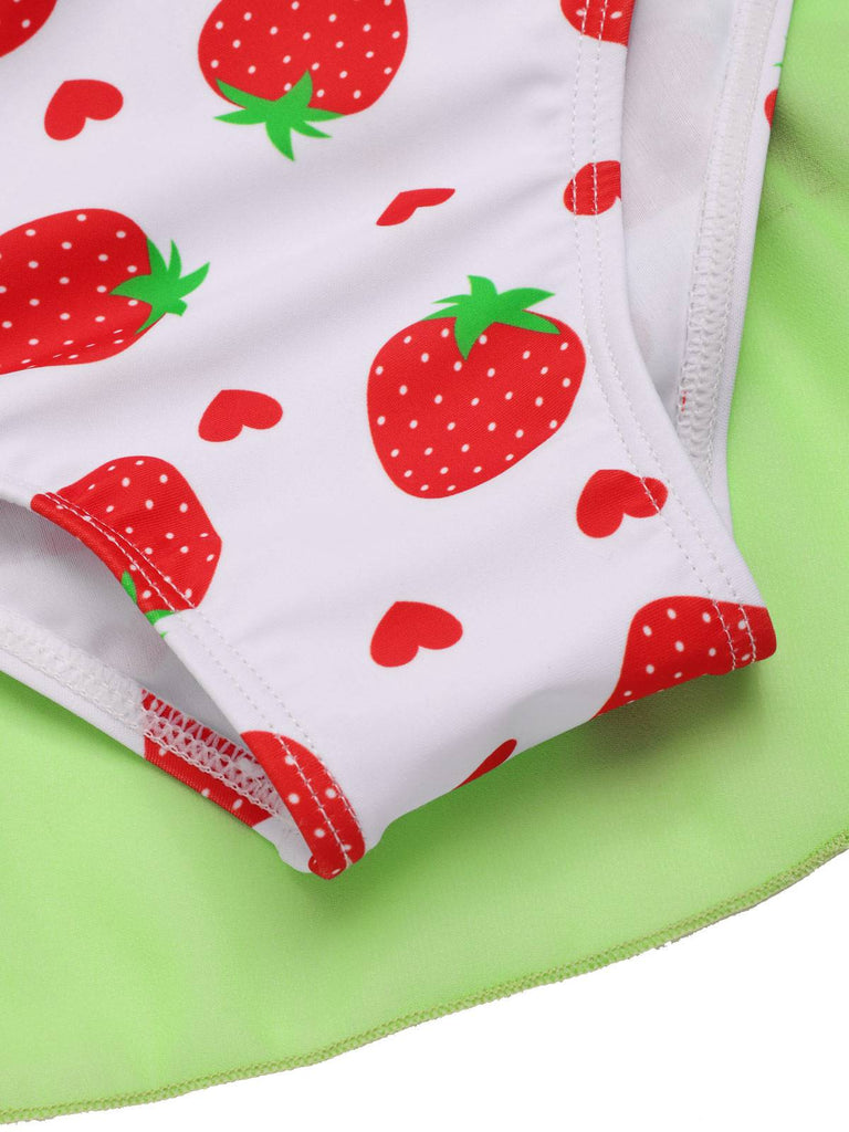 Abito da bagno fiocco di fragole rosso e verde anni '40