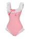 Costumi intero volant scollo quadrato fiocco rosa anni '50