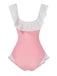 Costumi intero volant scollo quadrato fiocco rosa anni '50