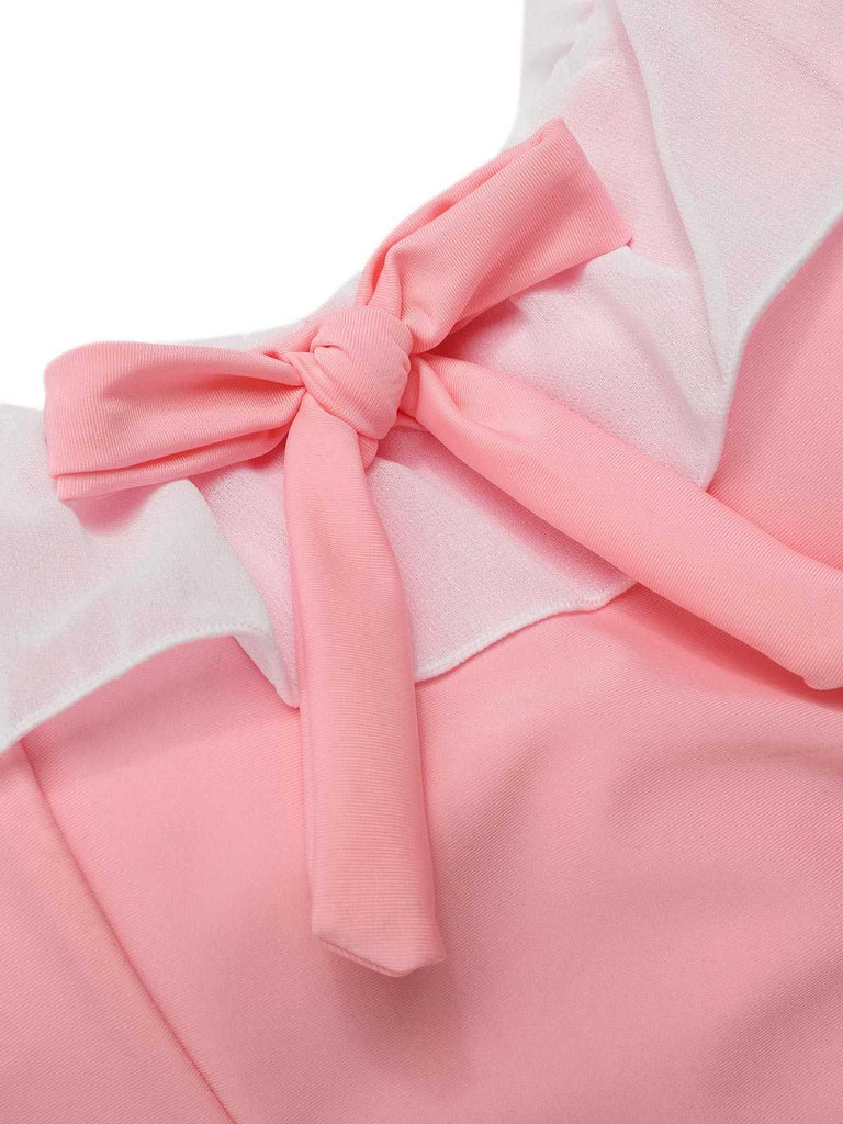 Costumi intero volant scollo quadrato fiocco rosa anni '50