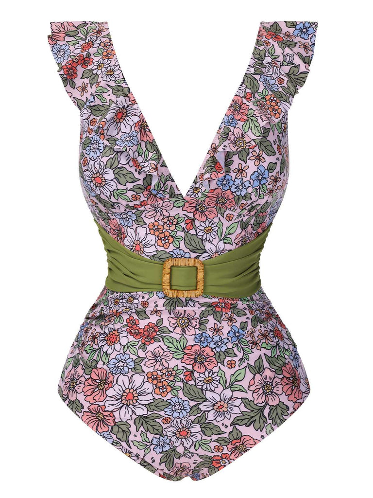 Costumi multicolore cintura anello floreale anni '50
