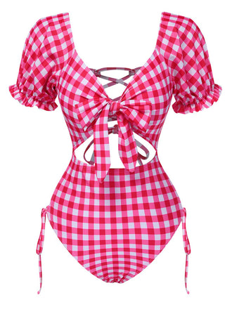 Costumi a sbuffo con plaid cava rosso anni '50