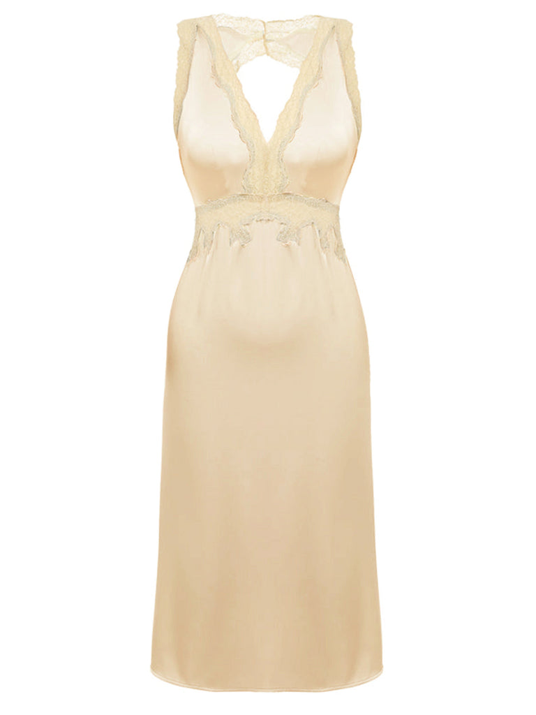 Pigiama in pizzo raso con scollo a V grigio blu anni '50