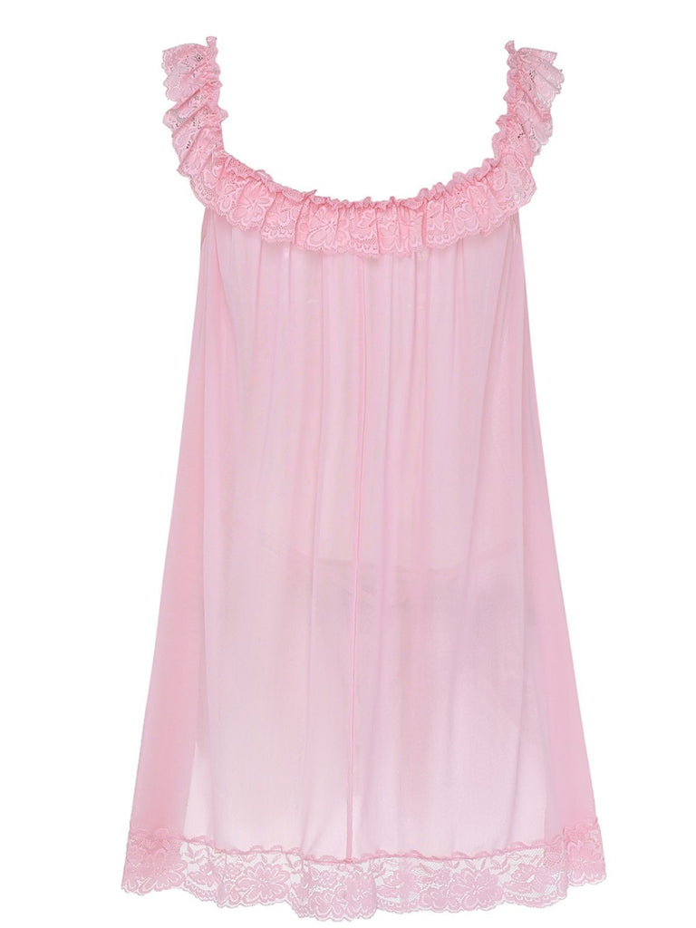 Camicia da notte babydoll in rete in pizzo con fiocco anni '50
