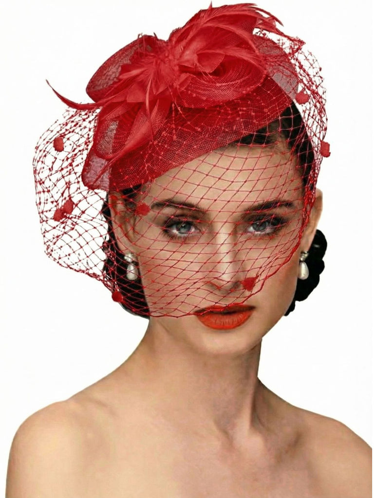 Accessori per capelli con fiocco di piume in rete vintage