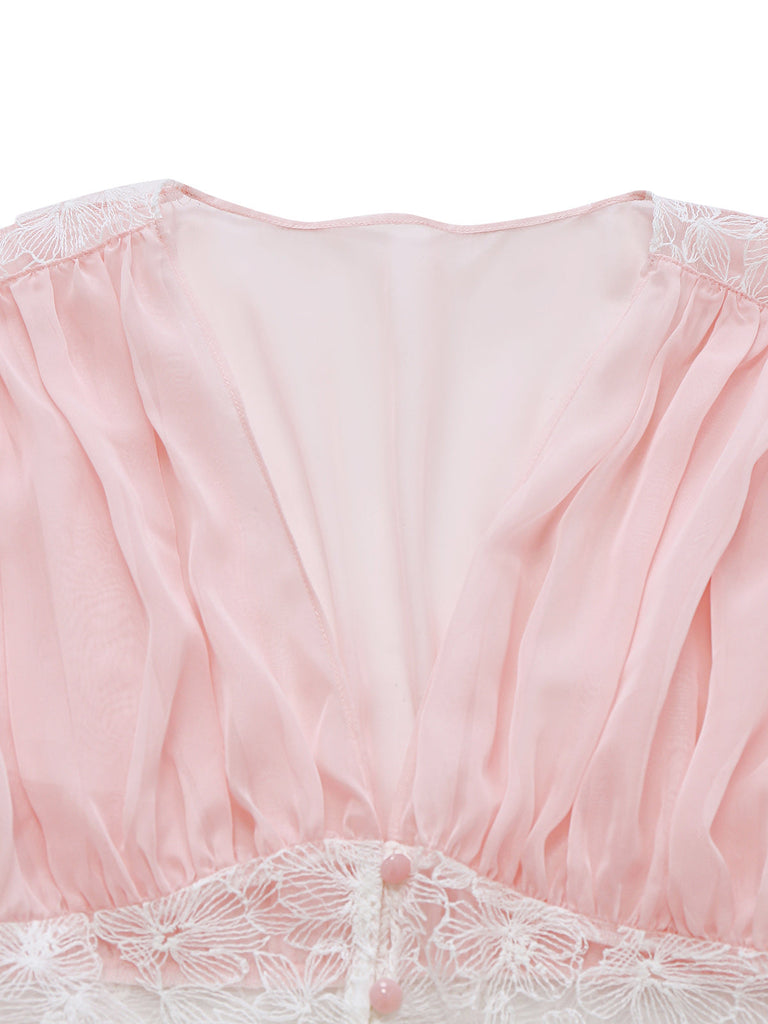Vestaglia rosa in pizzo plissettato a rete anni '30