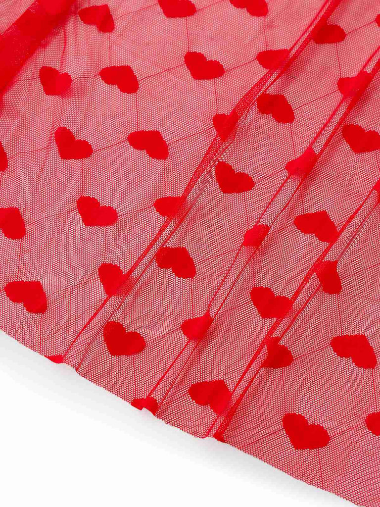 Camicia da notte a rete a cuore con spalline rosso anni '30