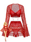 2PCS Pigiama a cuore e volant San Valentino rosso anni '60