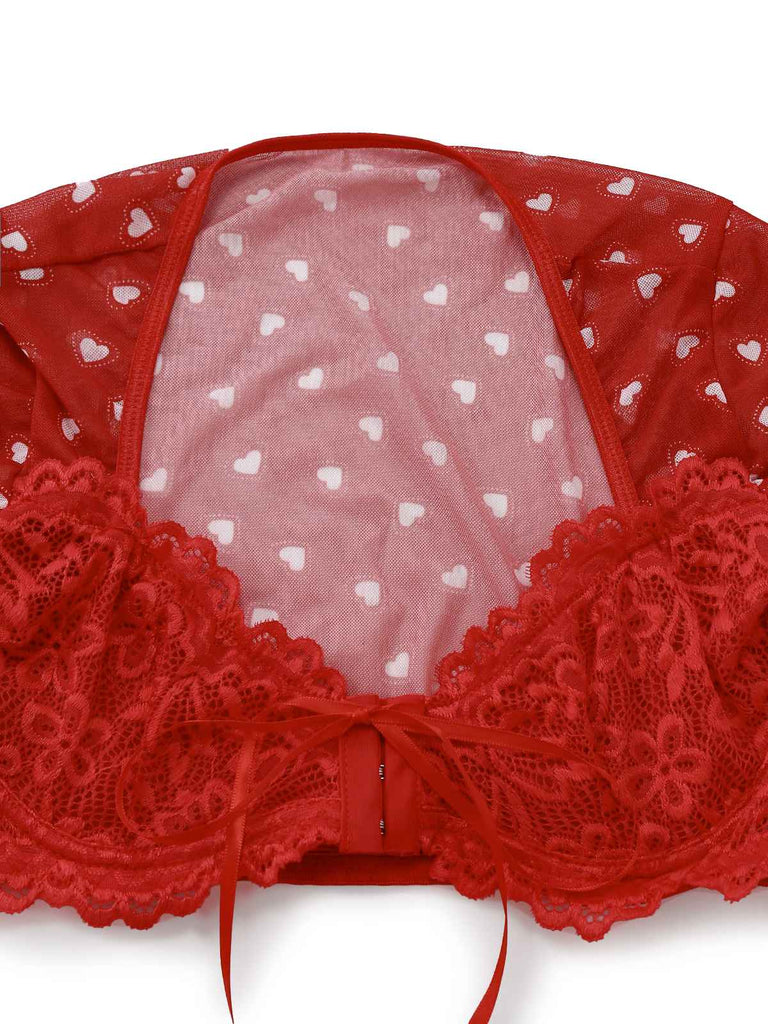 2PCS Pigiama a cuore e volant San Valentino rosso anni '60