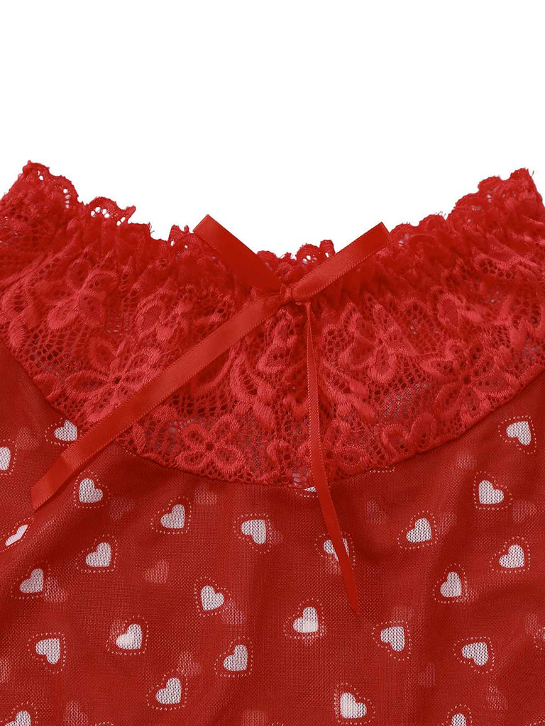 2PCS Pigiama a cuore e volant San Valentino rosso anni '60