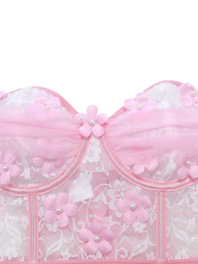 Pink 1960s Spaghetti Strap Sheer Pajama Set 6