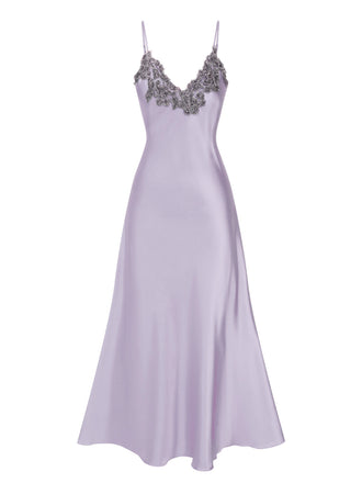 Pigiama spalline in finto raso ricamato viola anni '30