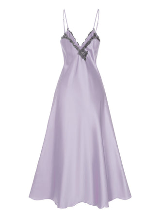 Pigiama spalline in finto raso ricamato viola anni '30