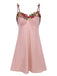 Camicia da notte con bretelle ricamate a fiori rosa anni '50