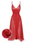 Camicia da notte trasparente volant scollo a V rosso anni '30