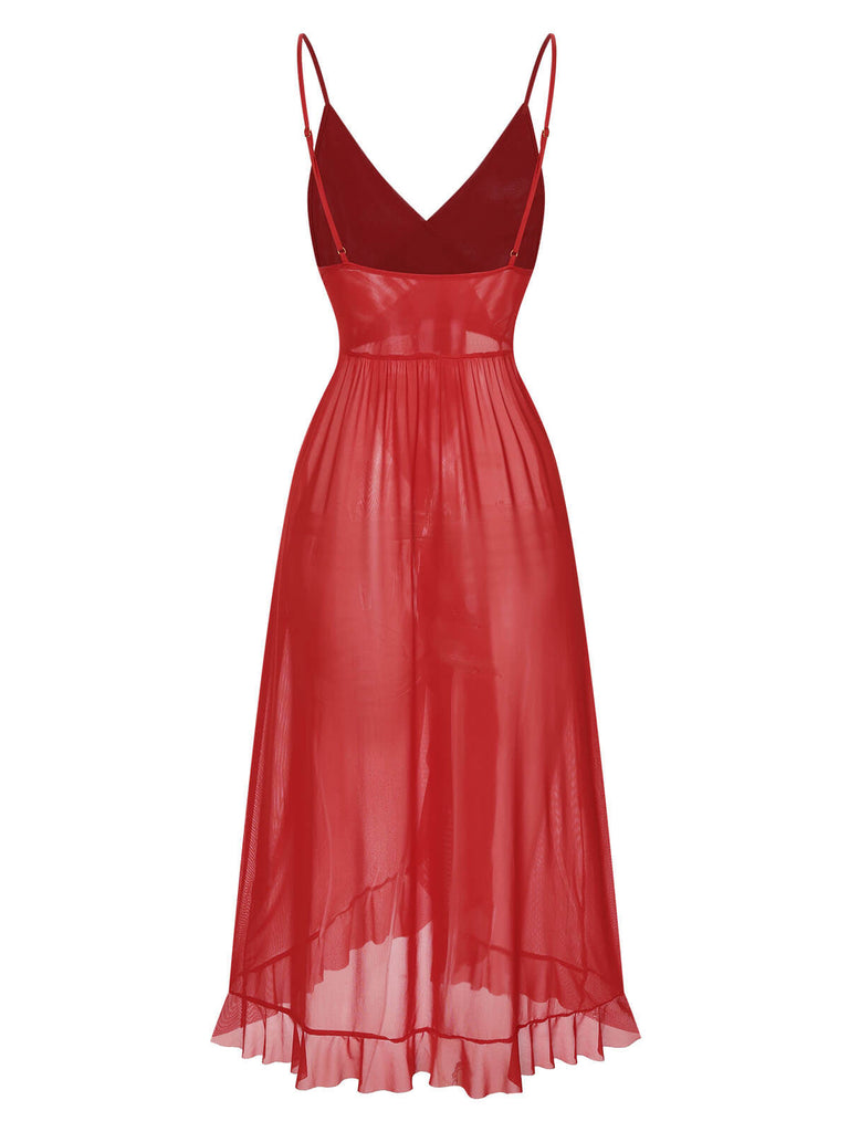 Camicia da notte trasparente volant scollo a V rosso anni '30
