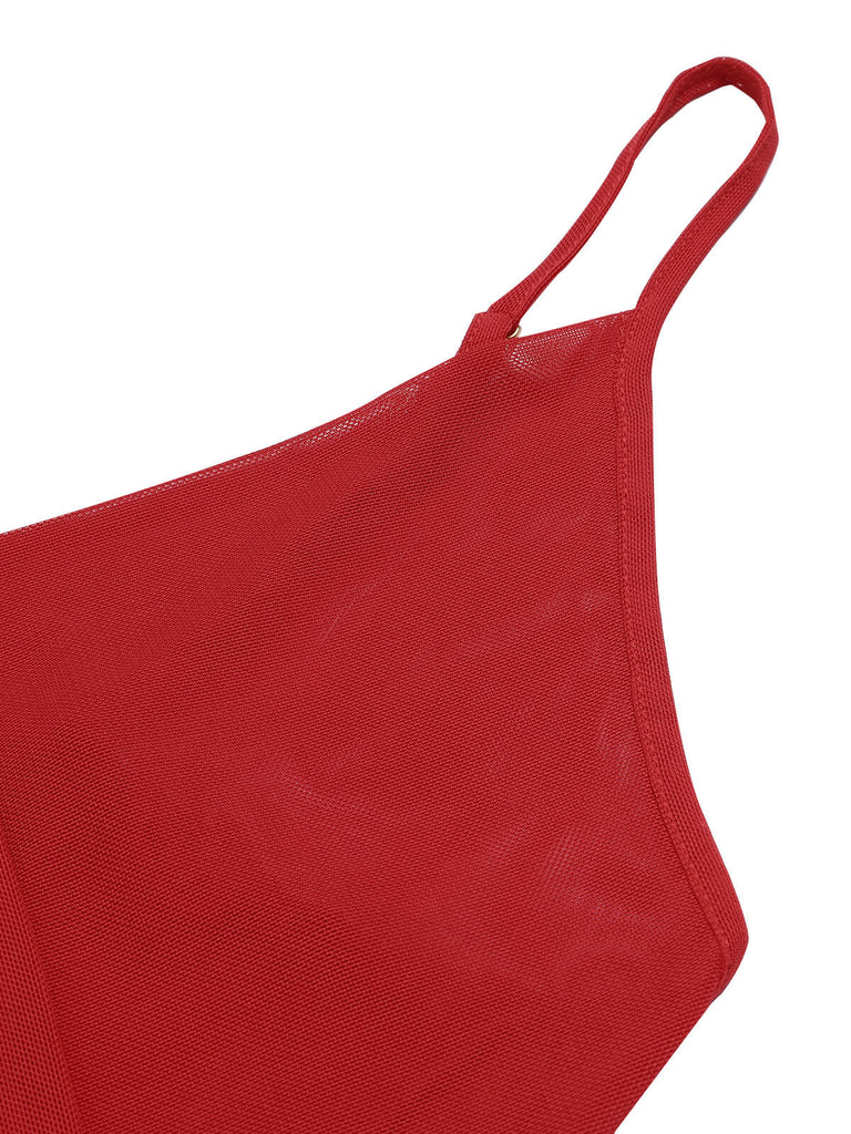 Camicia da notte trasparente volant scollo a V rosso anni '30