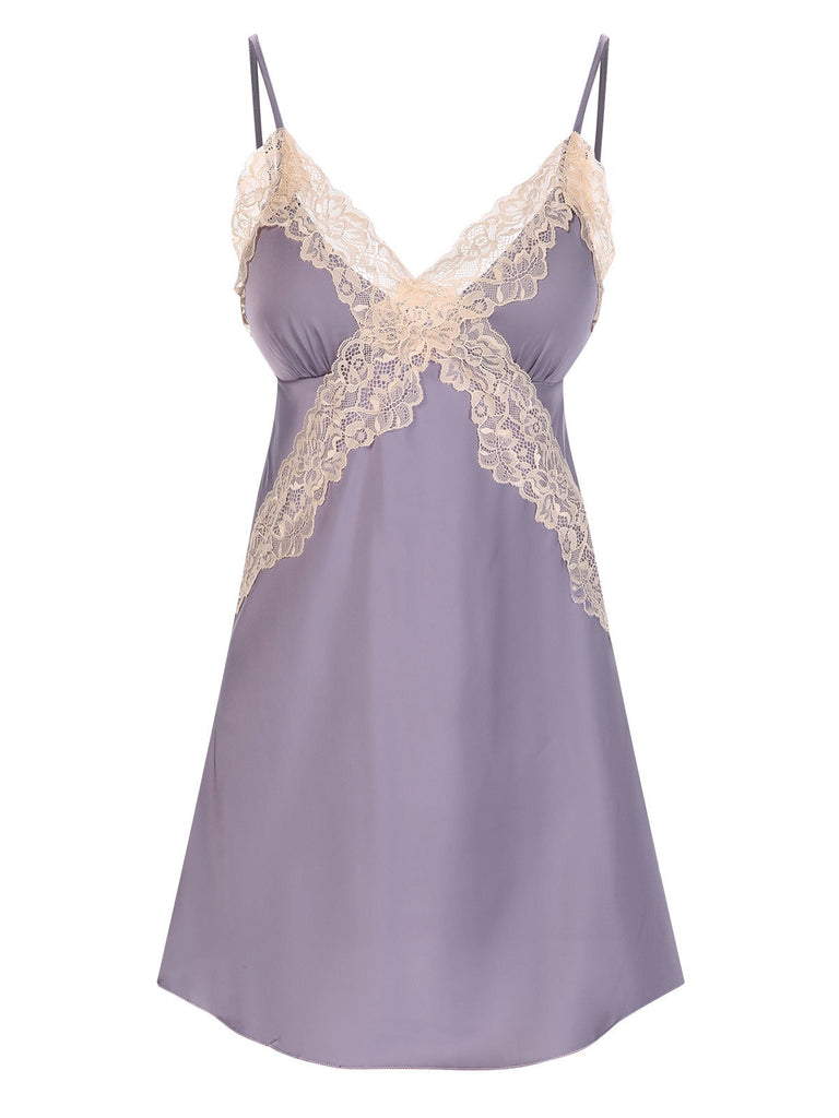 Pigiama in pizzo e raso patchwork lavanda anni '40