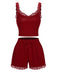 Pigiama con spalline in pizzo rosso anni '70