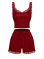 Pigiama con spalline in pizzo rosso anni '70