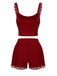 Pigiama con spalline in pizzo rosso anni '70