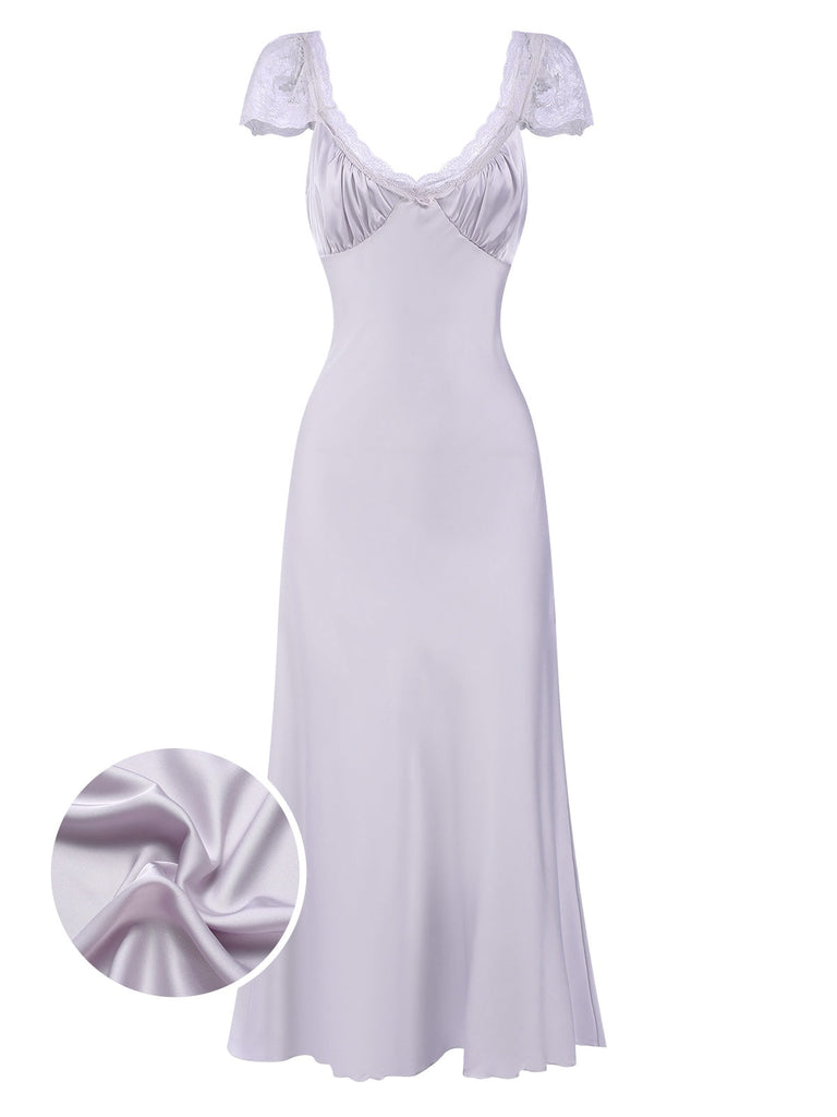 Camicia da notte in pizzo scollo a V profondo lavanda anni '30