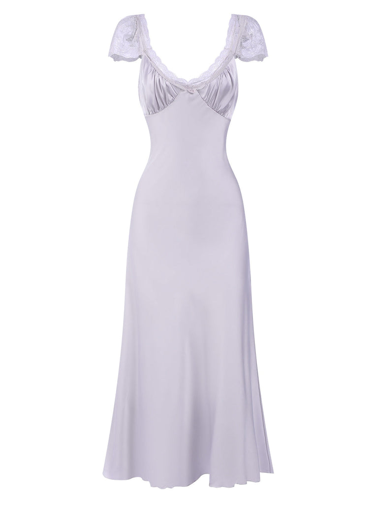 Camicia da notte in pizzo scollo a V profondo lavanda anni '30