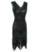 Abito jazz con frange e paillettes verde scuro anni '20