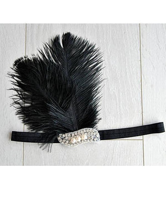 Fascia per capelli flapper con piume nero anni '20