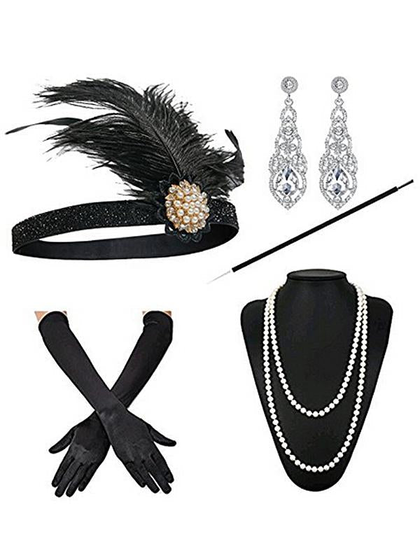 Abito flapper con paillettes e 5 accessori verde scuro anni '20
