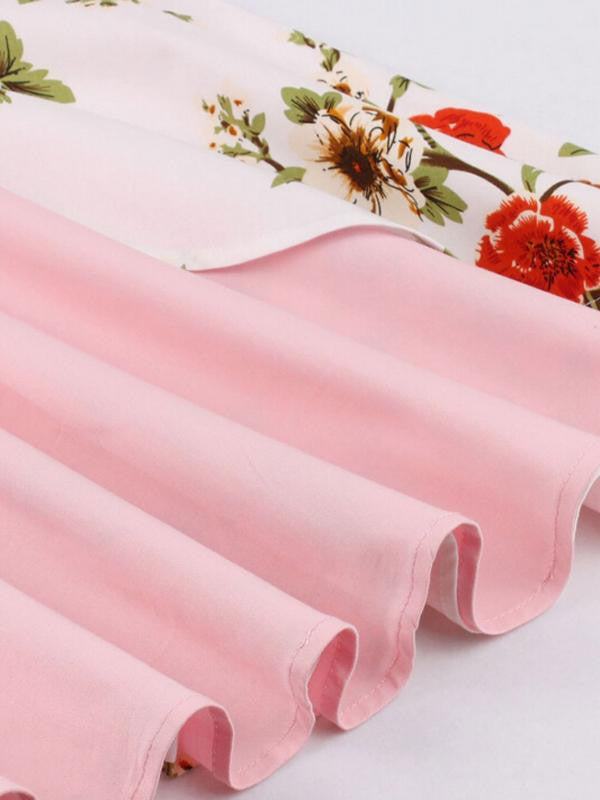 Abito a ruota stampa floreale fiocco rosa anni '50
