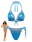 Set Bikini Blu Anni '80 Metallizzato Conchiglia Con Scollo All'americana