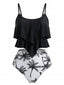 Set Tankini Nero Anni '50 con Volant e Palma di Cocco