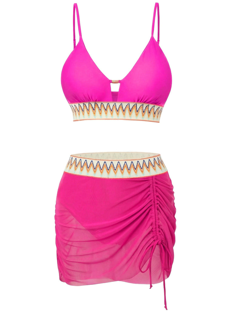 Set-Tankini-rosa-Anni '40-a-Spina-di-Pesce-in-Rete-Patchwork