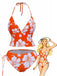 Set-tankini-arancione-anni '70-con-floreale-tropicale-e-scollo-all'americana
