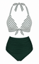 [Prevendita] Set bikini verde anni '50 a righe arricciato con scollo all'americana